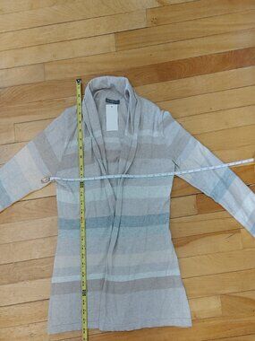 Neutral striped shawl collar cardigan - cotton/cashmere blend